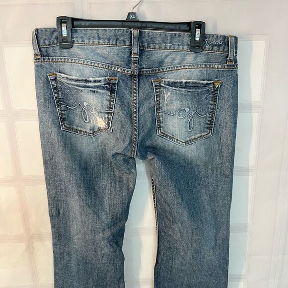 Guess Blue Whiskered Faded Cotton Blended Foxy Flare Jeans Size 30 - Picture 5 of 9